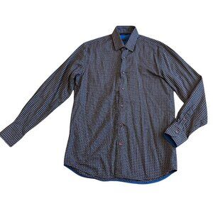 Visconti Black Long Sleeve Button-Down Shirt Black Colorful Print Size Medium